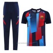 Ensemble Survetement FC Barcelone Manche Courte 2021-2022 Bleu