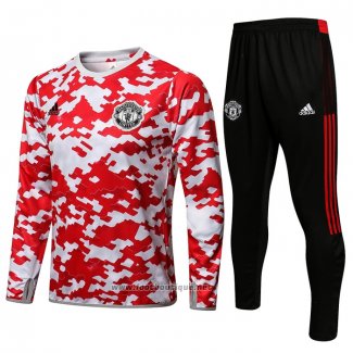 Ensemble Survetement Sweat Manchester United 2021 Rouge Y Blanc