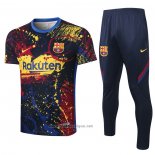 Ensemble Survetement FC Barcelone Manche Courte 2020-2021 Bleu