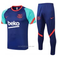 Ensemble Survetement FC Barcelone Manche Courte 2021 Bleu