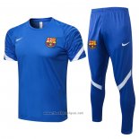 Ensemble Survetement FC Barcelone Manche Courte 2021-2022 Bleu