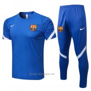 Ensemble Survetement FC Barcelone Manche Courte 2021-2022 Bleu