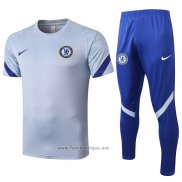 Ensemble Survetement Chelsea Manche Courte 2020-2021 Gris