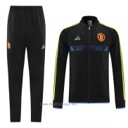 Ensemble Survetement Veste Manchester United 2021-2022 Noir Y Bleu